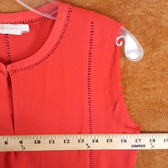 TORY BURCH Womens Top Size 0 Red Blouse Keyhole Silk Sleeveless Perforated - Picture 6 of 8